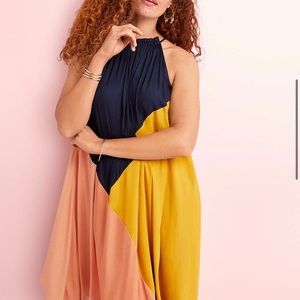 Colorblock Halter Swing Dress.